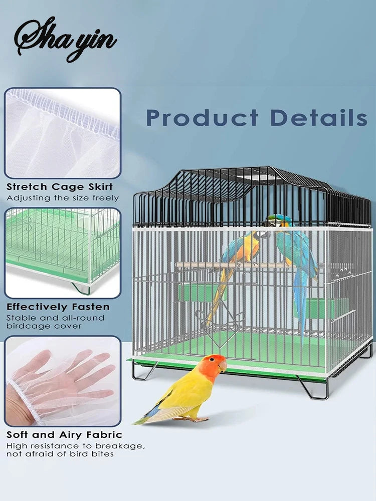 1PC Square round Bird Cage Clothes Cover Splash Proof Mosquito Net Screen Parrot Protection Net Cage Accessory