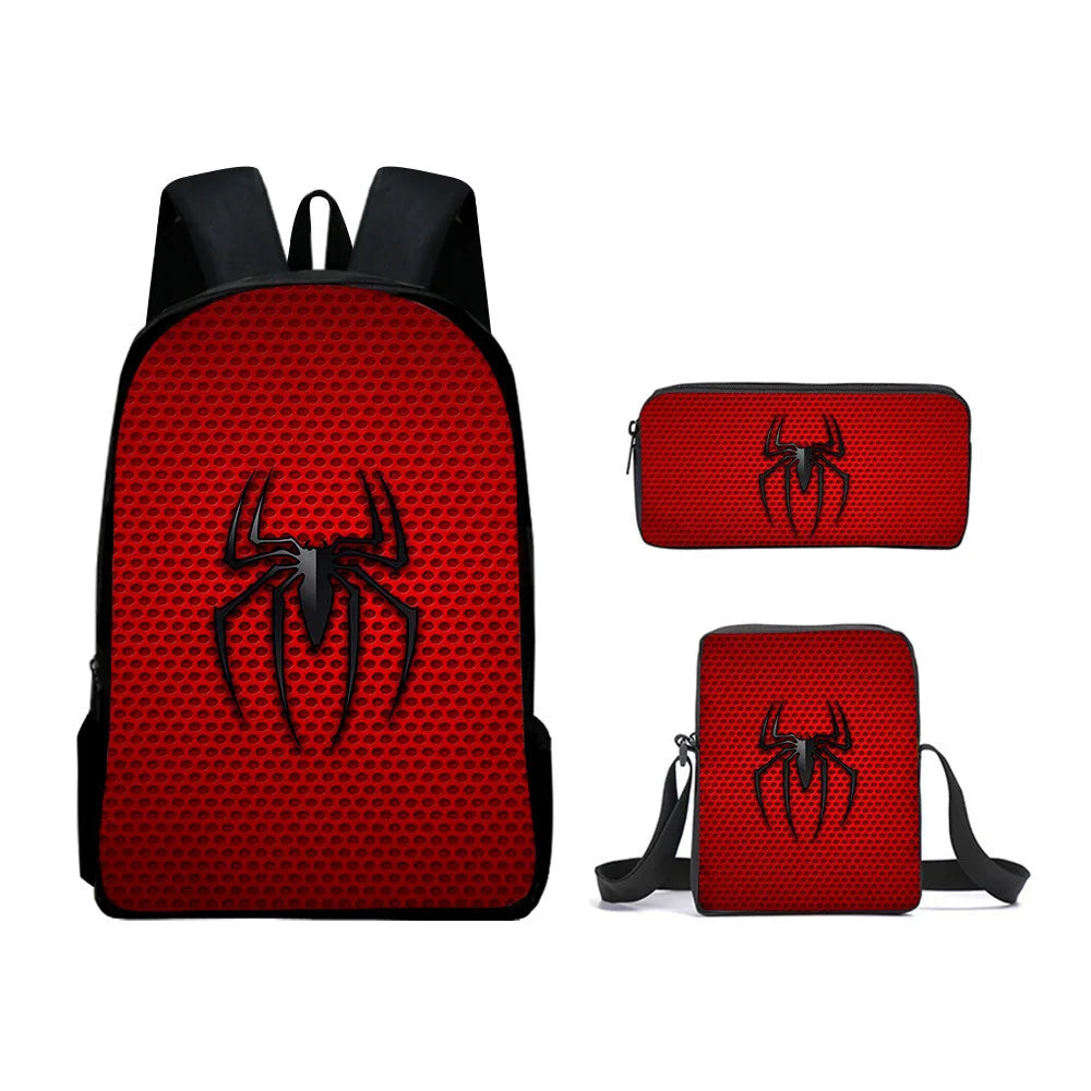 3pcs/set Spider Man Students Backpack Pencil Case Messenger Bag Wear-resistant Lightening Breathable Waterproof Schoolbag