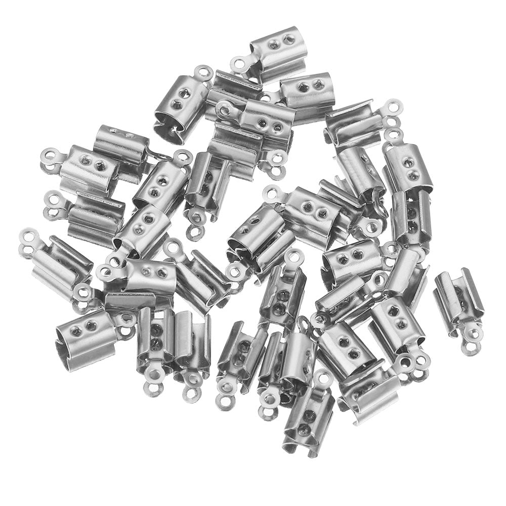50pcs Stainless Crimp End Beads Caps Leather Cord Clip Tip Fold Crimp Bead Bracelet Connectors for Jewelry Making Bulk Wholesale