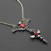 Brand New Halloween Retro Bat Red Drop Oil Cross Charm Alloy Ladies Necklace Punk Gothic Fashion Jewelry Gift 2022