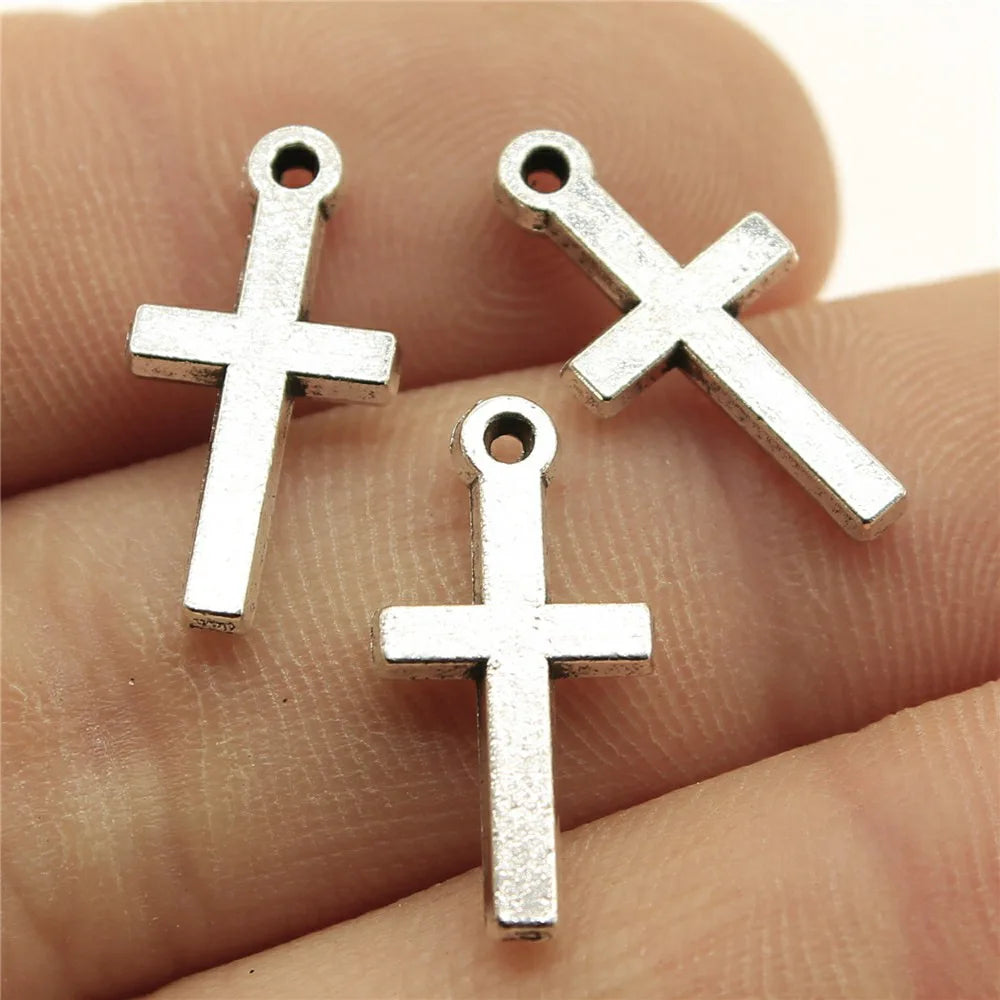 20pcs Charms Hollow Lovely Cross Antique Bronze Silver Color Pendants DIY Crafts Making Findings Handmade Tibetan Jewelry