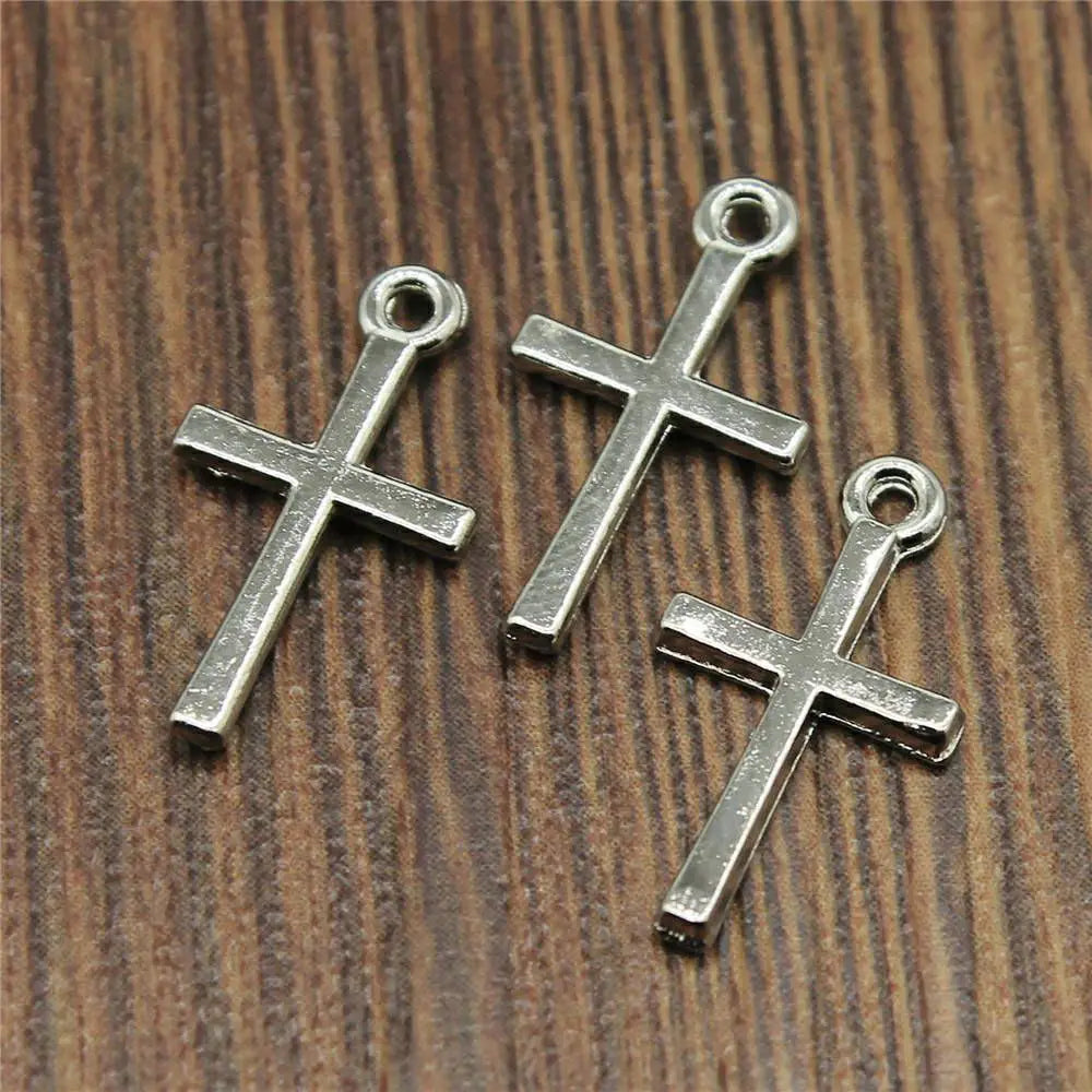 20pcs Charms Hollow Lovely Cross Antique Bronze Silver Color Pendants DIY Crafts Making Findings Handmade Tibetan Jewelry