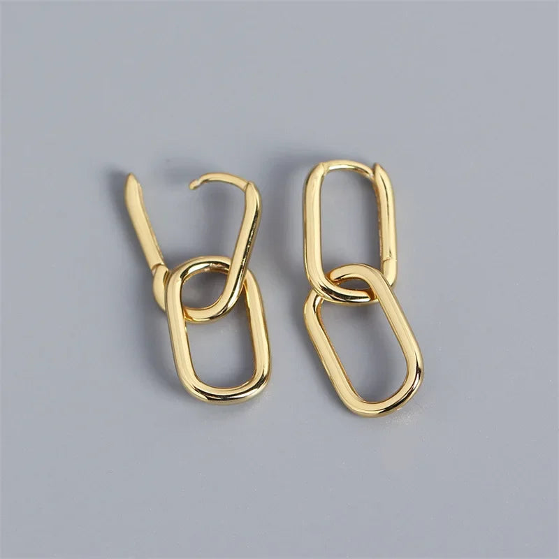 Retro Double Loop Drop Earrings – Gold Geometric Round Hoop Earrings for Women & Girls