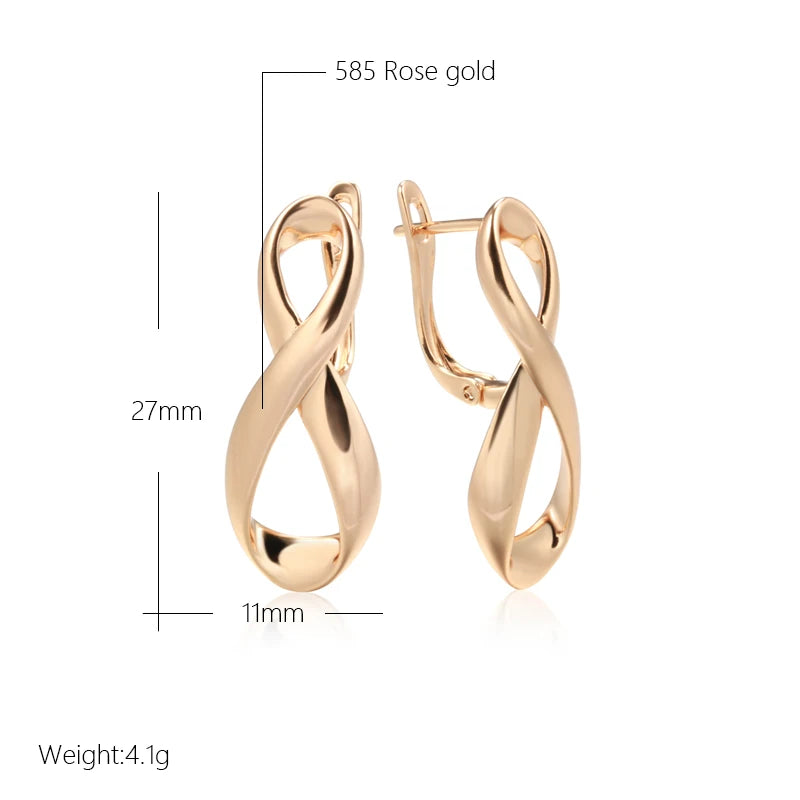 Kinel New 585 Rose Gold Color Long Earrings Women Wedding Unique Creative Fashion Jewelry Hollow Metal Glossy Drop Earrings