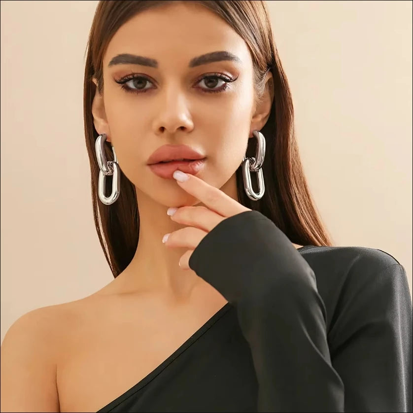 Retro Double Loop Drop Earrings – Gold Geometric Round Hoop Earrings for Women & Girls