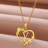 Gold Color Dainty Flower Initials Necklace Women Girl Stainless Steel Heart Letter Choker Necklace Best Gifts Alphabet Jewelry
