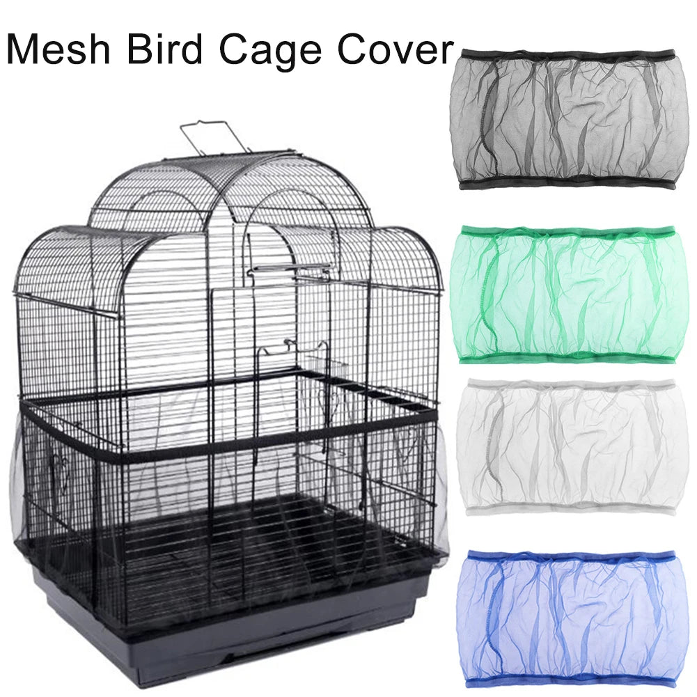 Mesh Bird Cage Cover Shell Dustproof Birdcage Parrot Cage Net Nylon Airy Fabric Mesh Bird Cage Net Cover Seed Catcher Guard