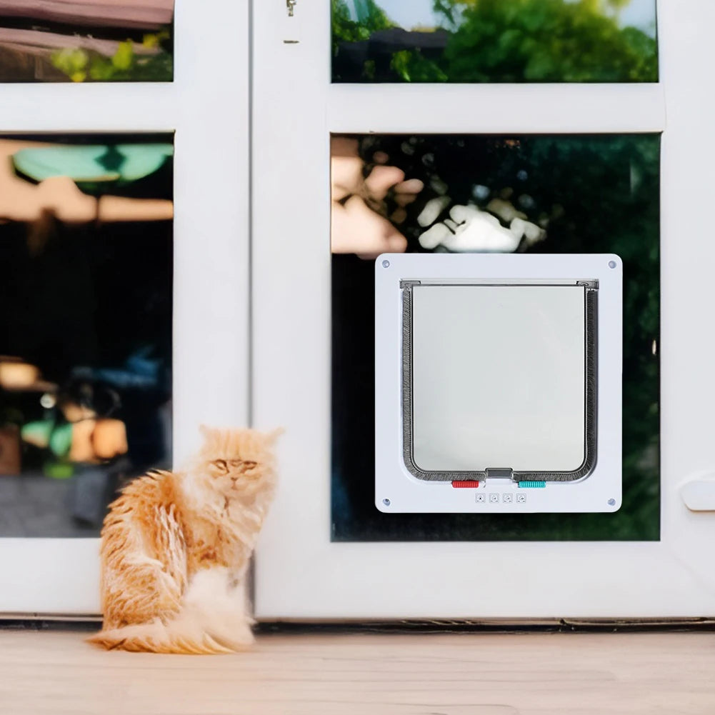 Cat Flap Door with 4 Way Security Lock ABS Plastic Gate Puppy Kitten Safety In/out Dog Cat Flap Door Kit Small Pet Supplies