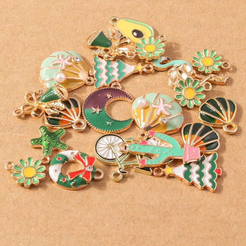 10pcs/Lot Random Mix Animal Charms Enamel Heart Flower Pendants for Jewelry Making DIY Earrings Necklace Craft Supplies