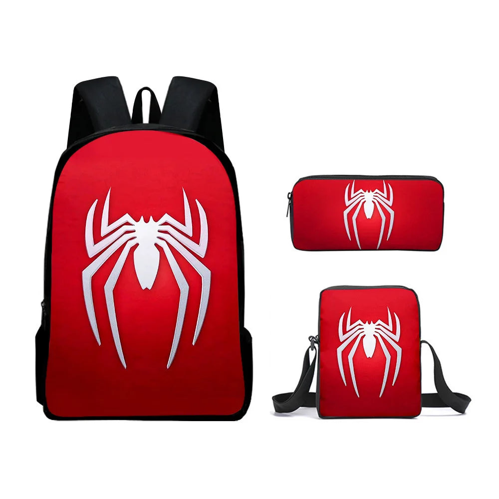 3pcs/set Spider Man Students Backpack Pencil Case Messenger Bag Wear-resistant Lightening Breathable Waterproof Schoolbag