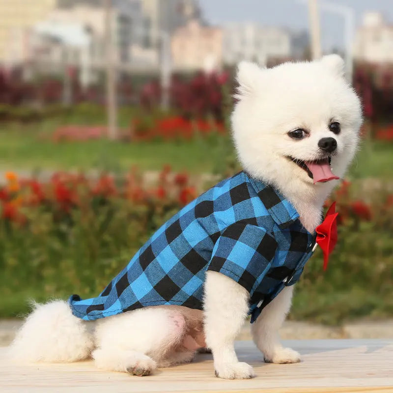Classical Dog T-Shirts Bowtie Plaid Thin Summer Breathable Dog Clothes for Small Large Dogs Chihuahua Puppy Pet Cat Vest Yorkies
