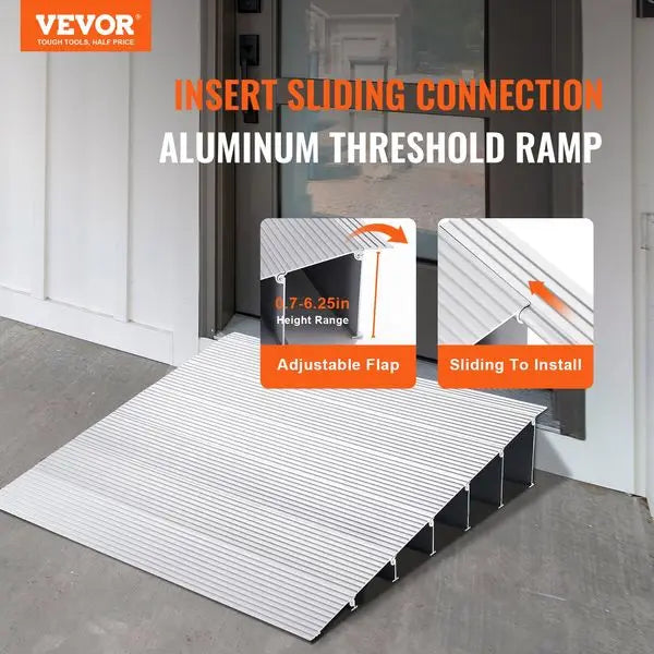 VEVOR Door Threshold Ramp, 6' Rise, 800 lbs Load Capacity, Door Ramp for Wheelchairs, Aluminum Threshold Ramp for Doorways, Adju