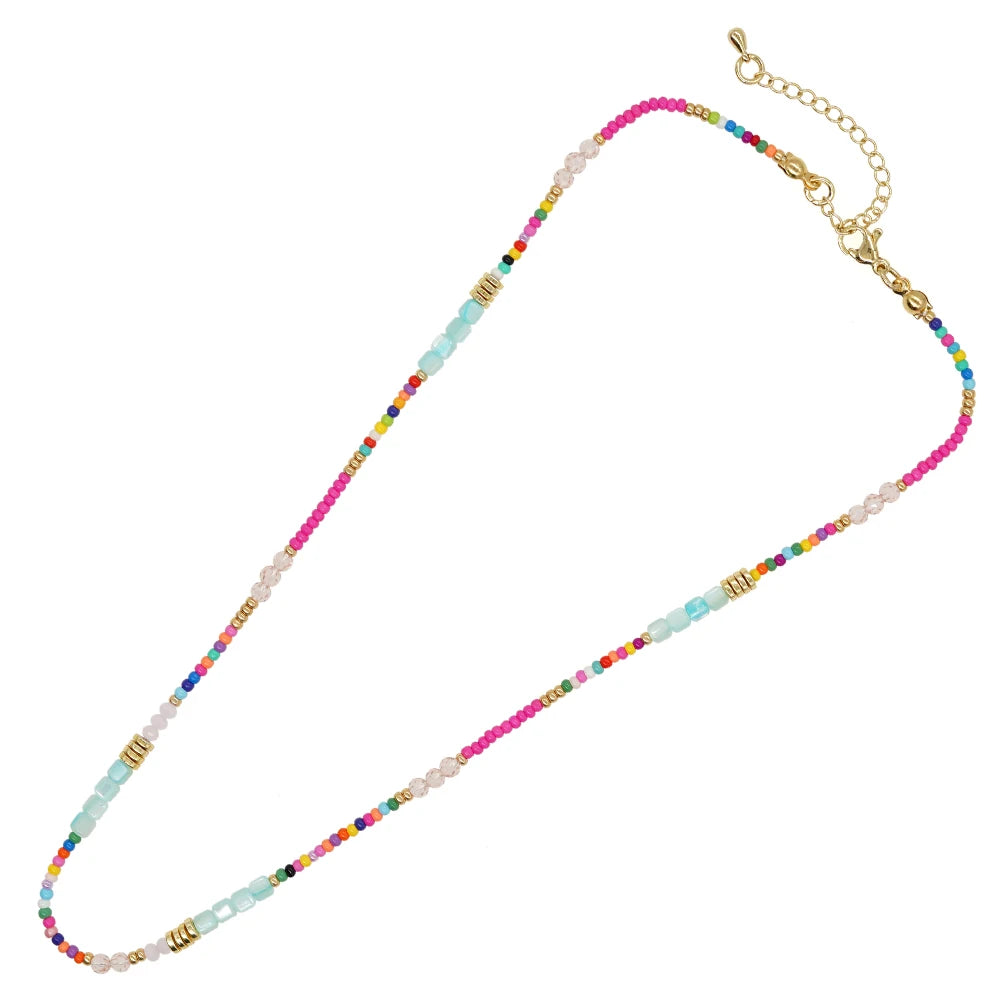 Go2boho Boho Beaded Necklaces For Women Dainty Colorful Summer Bohemian Mixed Bead Crystal Nekclace Choker Beach Jewelry
