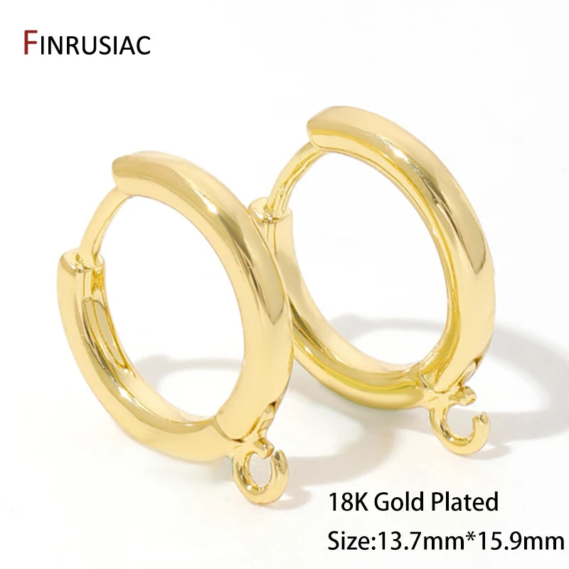 18K Gold Plated Brass Huggie Earring Hooks with Loop Round Ear Post with Open Jump Ring For DIY Earrings Making Components