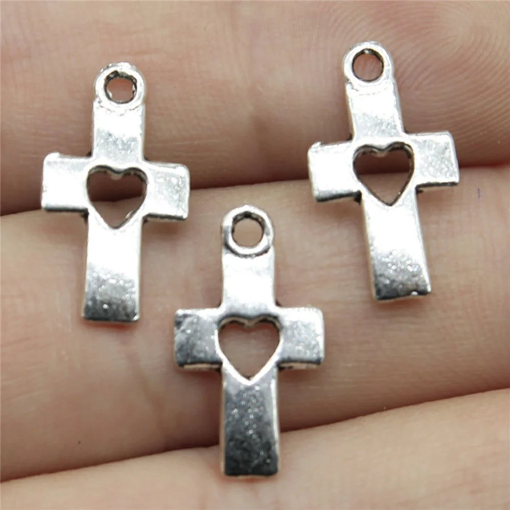 20pcs Charms Hollow Lovely Cross Antique Bronze Silver Color Pendants DIY Crafts Making Findings Handmade Tibetan Jewelry