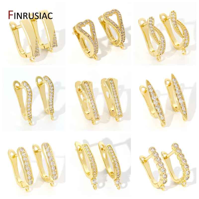 18K Gold Plated Brass Huggie Earring Hooks with Loop Round Ear Post with Open Jump Ring For DIY Earrings Making Components