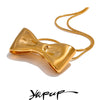 Yhpup Adjustable Long Chain Stainless Steel Metal Bow Knot Golden Trendy Pendant Choker Necklace Texture Fashion  Jewelry