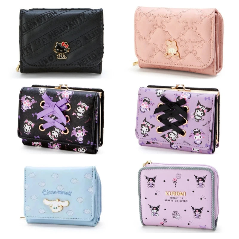 MINISO Kawaii Hello Kitty Wallet Keychains Sanrio Pochacco My Melody ACGN Cards Bag Kuromi Coin Anime Bag