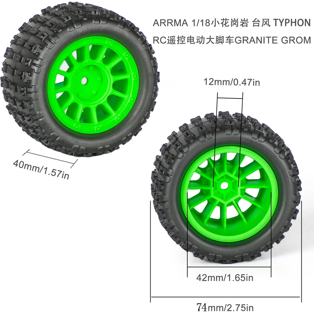 1/18 RC Tires for ARRMA 1/18 TYPHON GROM & GRANITE – Durable, High Grip, Multi-Color Options