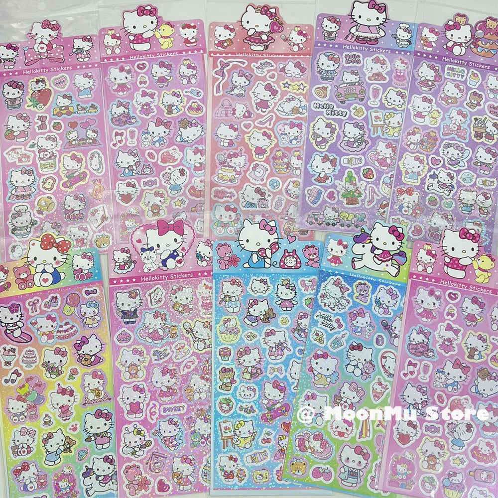 20Sheets Kawaii Sanrio Hello Kitty Sticker Cartoon Laser Diy Stickers Decals Stationery Wholesale Kids Toys Gifts