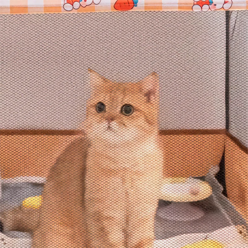 A Foldable Cat Bed with 0range Checked Prints. The Cat Maternity Ward Features Multi - sided Visible and Breathable Grids