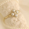 Elegant Gold Color Round Imitation Pearl Four Leaf Clover Flowers Rings Wedding Party Jewelry Rings for Women