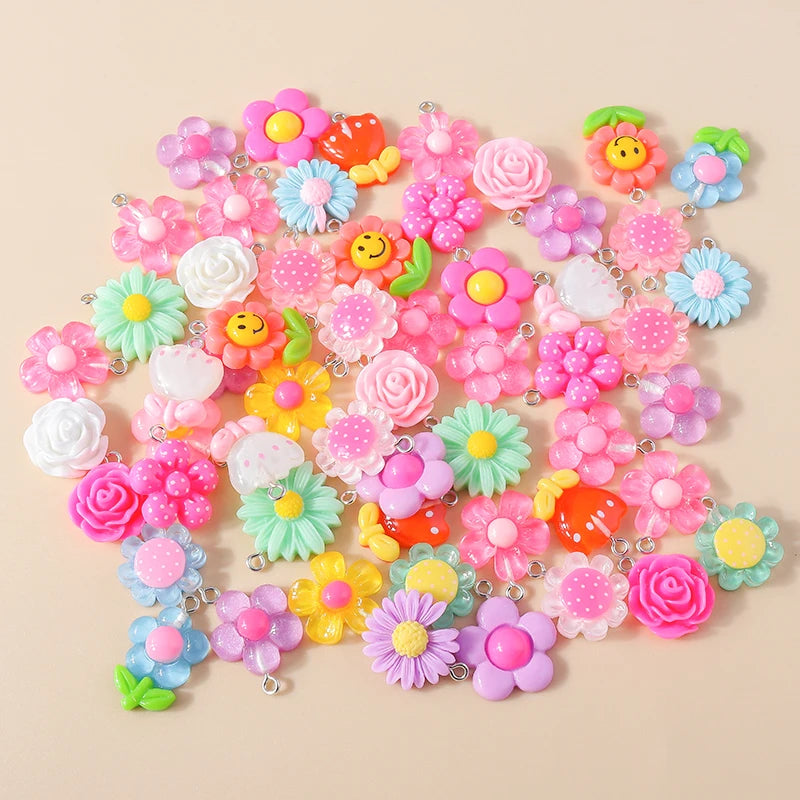 15pcs New Mix Kawaii Summer Vacation Pink Flower Heart Butterfly Ice Cream Star Resin Earrings Charms Diy Jewelry Making Pendant