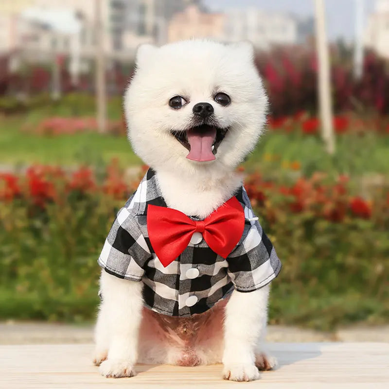 Classical Dog T-Shirts Bowtie Plaid Thin Summer Breathable Dog Clothes for Small Large Dogs Chihuahua Puppy Pet Cat Vest Yorkies