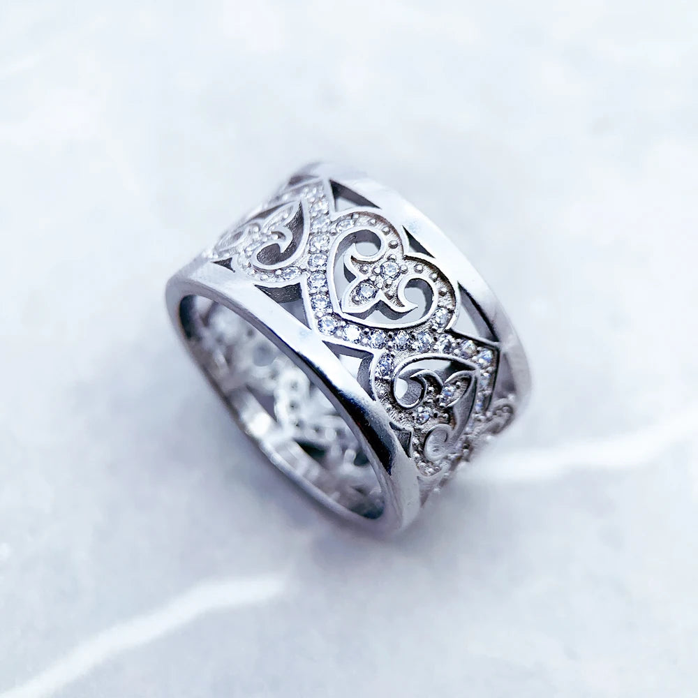 Arabesque Hearts Band Ring,Europe Style Glam Fashion Good Jewerly For Women New Gift In 925 Sterling Silver,Super Deals