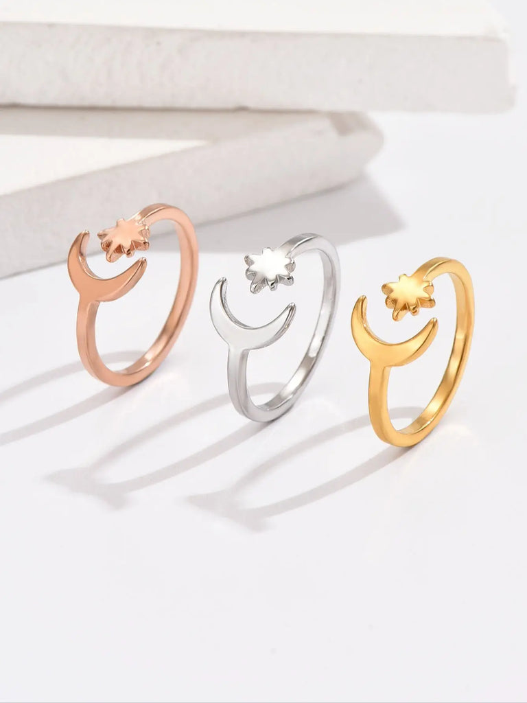 3PCS Toe Rings for Women Adjustable Stainless Steel Simple Stars Moon Smooth Ring Summer Beach Finger Foot Ring Gift Jewelry