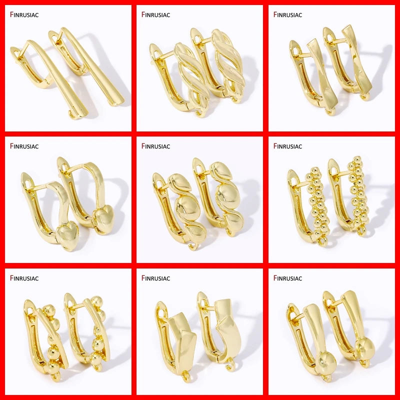 18K Gold Plated Brass Huggie Earring Hooks with Loop Round Ear Post with Open Jump Ring For DIY Earrings Making Components