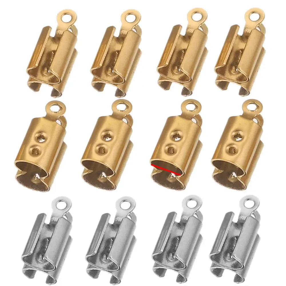 50pcs Stainless Crimp End Beads Caps Leather Cord Clip Tip Fold Crimp Bead Bracelet Connectors for Jewelry Making Bulk Wholesale