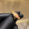HX New Chinese Style Pink Enamel Ring with Water Drop Retro Light Luxury High End Charm Ring Opening Jewelry