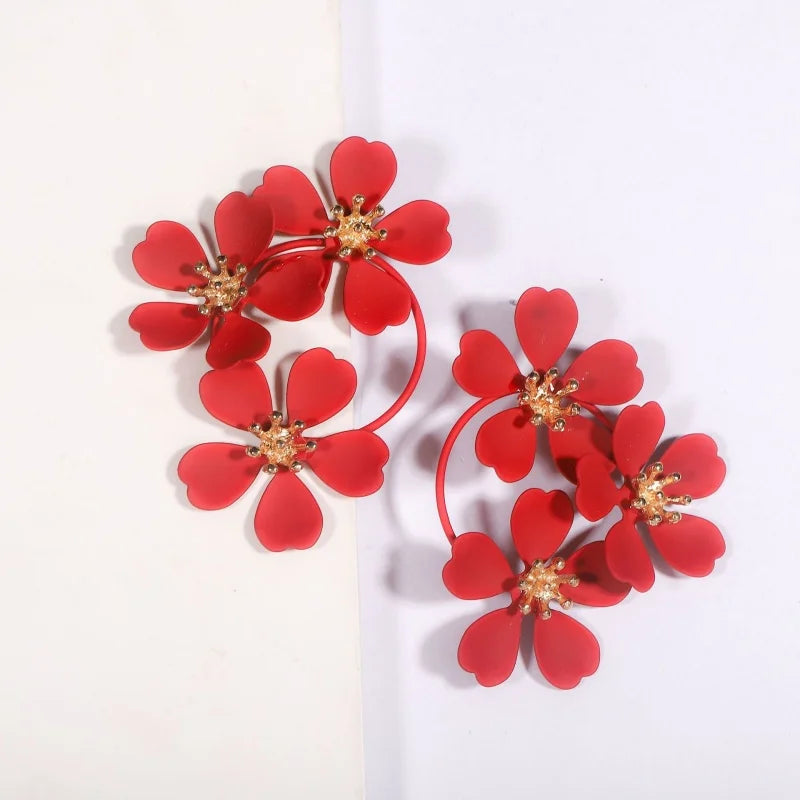 Trendy Black White Green Flower Drop Earrings for Women Vintage Bohemian Summer Plant Romanic Party Jewelry Accessories