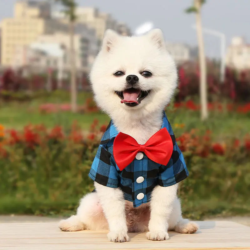 Classical Dog T-Shirts Bowtie Plaid Thin Summer Breathable Dog Clothes for Small Large Dogs Chihuahua Puppy Pet Cat Vest Yorkies