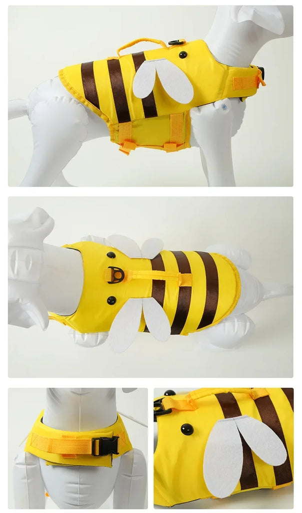 Summer Pet Dog Life Jacket Vest Clothes Life Vest Collar Harness Pet Dog Swimming Summer Swimwear Clothes Little Bee Pet Clothes