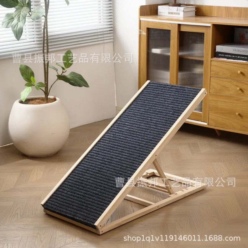 ‌Adjustable Wooden Pet Stairs & Ramp - Foldable Dog Steps for Indoor Cats, Portable Climbing Frame with Anti-Slip Surface