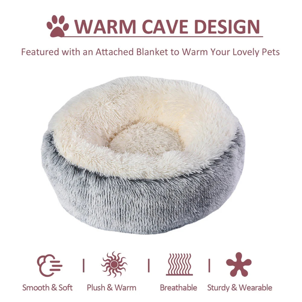 Long Plush Round Cat Bed for a Comfy and Fashionable Nap