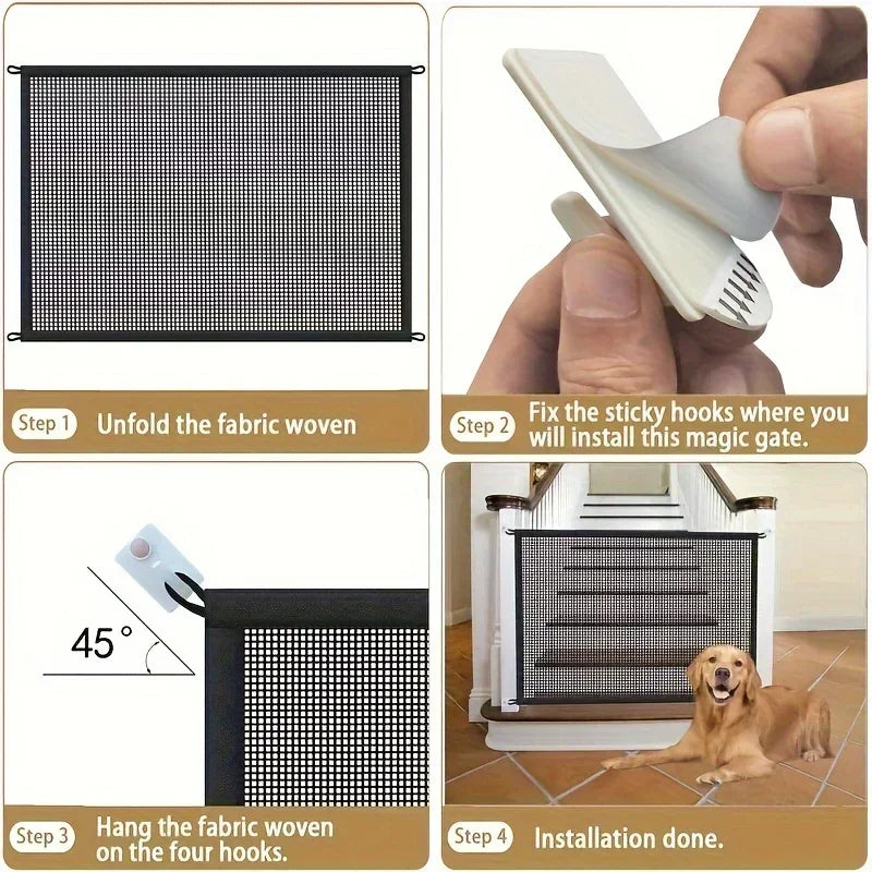 Portable pet safety door: Durable nylon barrier suitable for stairs and balconies - no drilling required pet gate