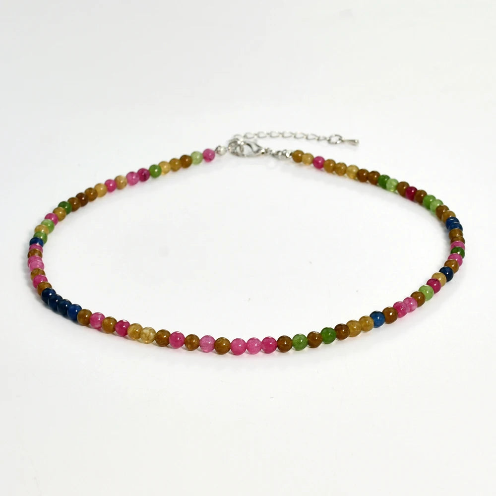 Yumfeel Bohemian Colorful Natural Stone 4mm Round Beads Necklaces Women Summer Friendship Neck Jewelry Fashion Vacation Chokers