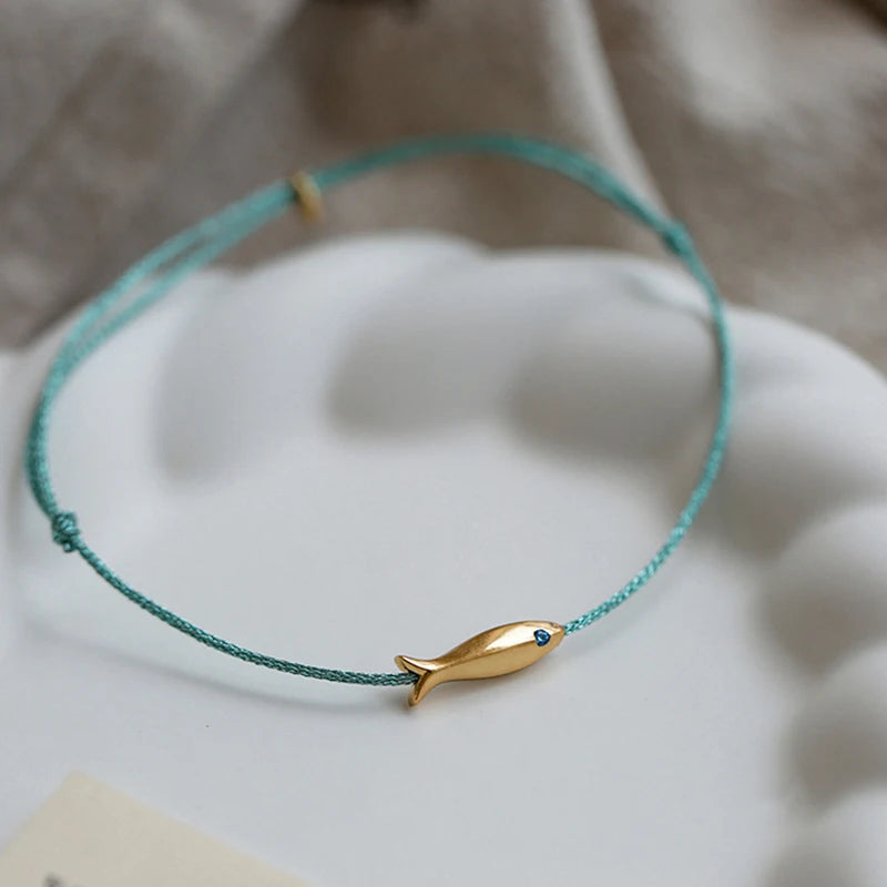 Cute Fish Braided Rope Anklets For Women Bohemian Style Blue And Red Rope Fashion Leg Foot Chain Summer Beach Jewelry