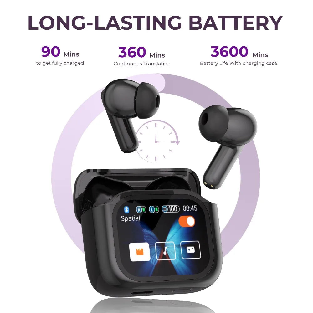 Real Time Translators Headphones with Touch Screen 144 Languages Translation Bluetooth 5.4 Earbuds Noise Cancelling Headset