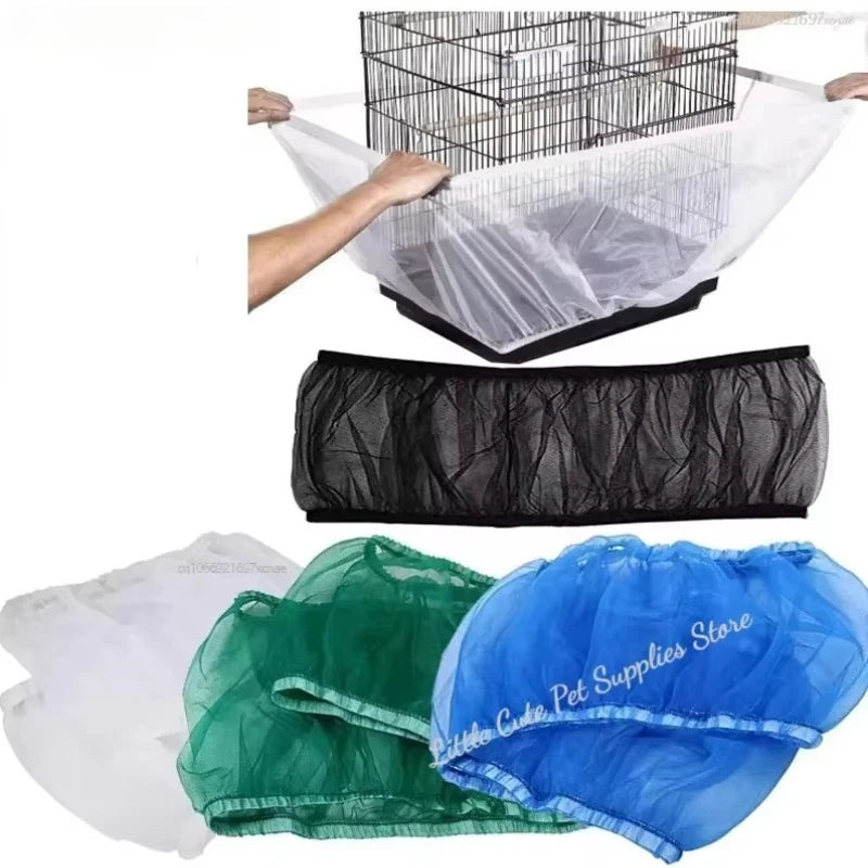 Mesh Bird Cage Cover Shell Skirt Net Easy Cleaning Catcher Guard Bird Cage Stretchy Mesh Parrot Bird Cage Net Jaula Para Pajaros