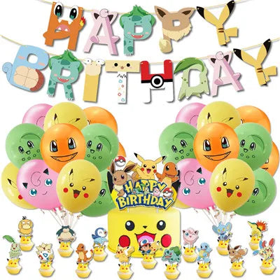 Pokemon Birthday Party Supplies Pikachu Party Decorations Foil Balloons Blowouts Tableware Plate Napkin Baby Shower Supplies Toy