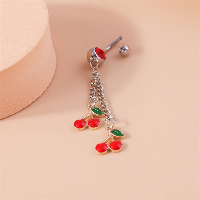 Fashion Fruit Cherry Belly Button Rings Sexy Navel Rings Belly Piercing Body Jewelry for Women Girl Party Holiday Jewelry Gifts