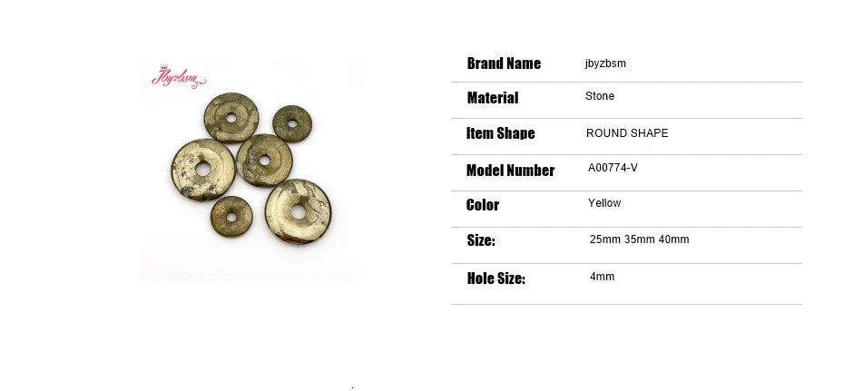 Natural Pyrite Donut Circle Round Silvers Gray Beads Stone For Necklace Pandant Earring Jewelry Making 1 Pcs 25/35/40mm