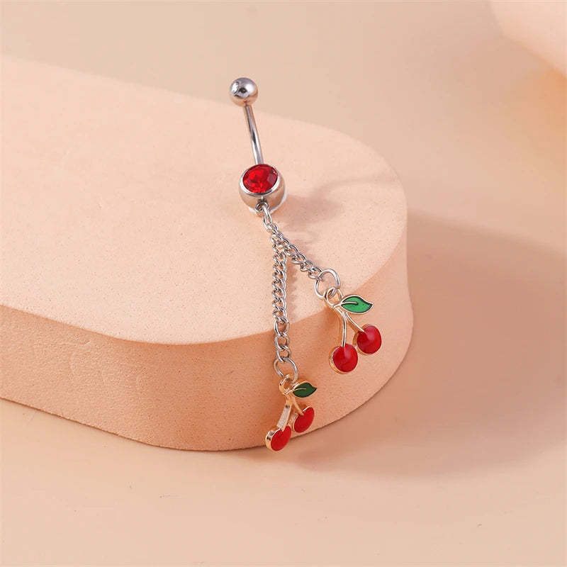 Fashion Fruit Cherry Belly Button Rings Sexy Navel Rings Belly Piercing Body Jewelry for Women Girl Party Holiday Jewelry Gifts