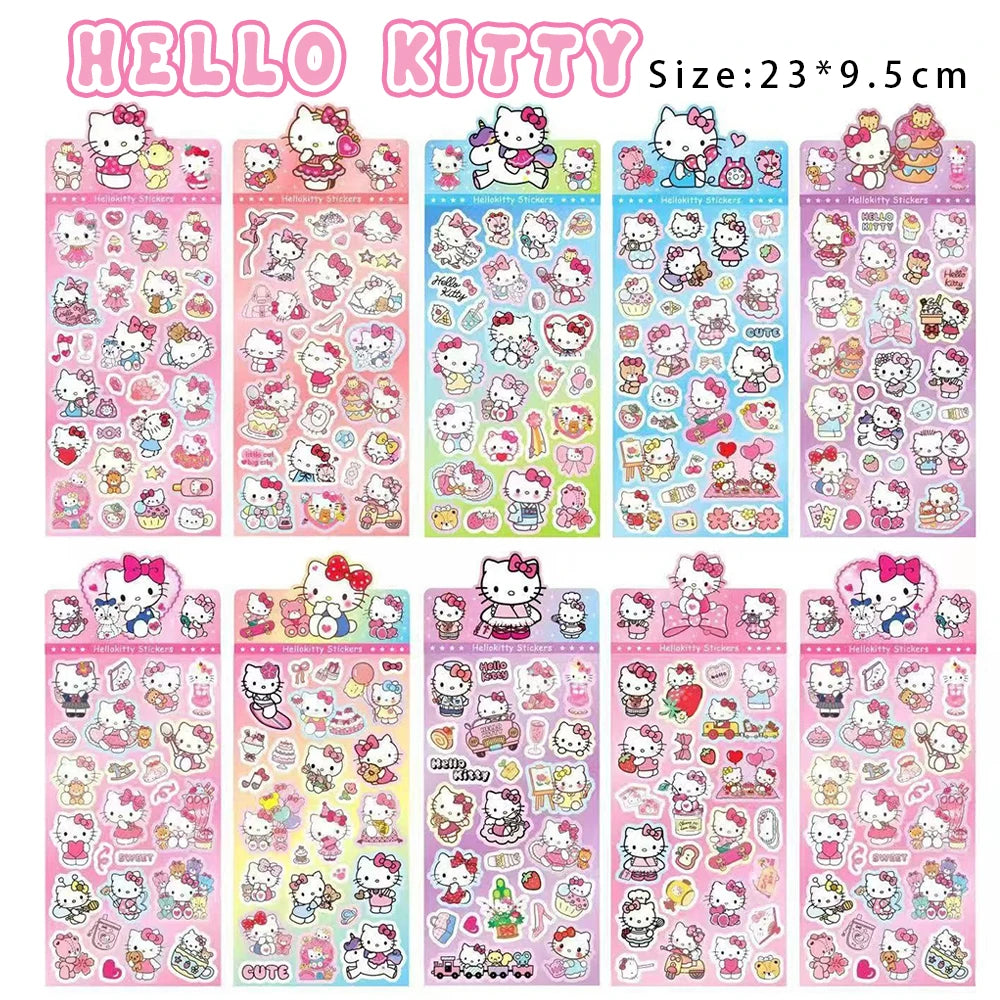 20Sheets Kawaii Sanrio Hello Kitty Sticker Cartoon Laser Diy Stickers Decals Stationery Wholesale Kids Toys Gifts