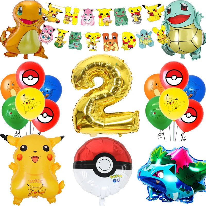 Pokemon Birthday Party Supplies Pikachu Party Decorations Foil Balloons Blowouts Tableware Plate Napkin Baby Shower Supplies Toy