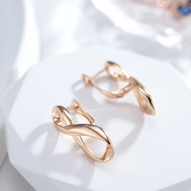 Kinel New 585 Rose Gold Color Long Earrings Women Wedding Unique Creative Fashion Jewelry Hollow Metal Glossy Drop Earrings